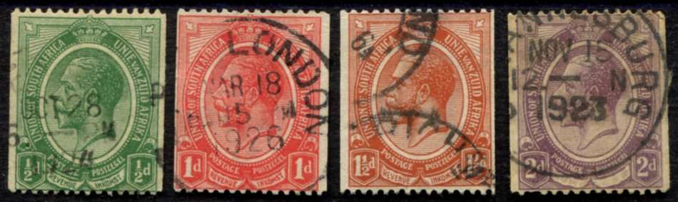Union of SA - Set of 4 Coil Stamps - 1913  - Used