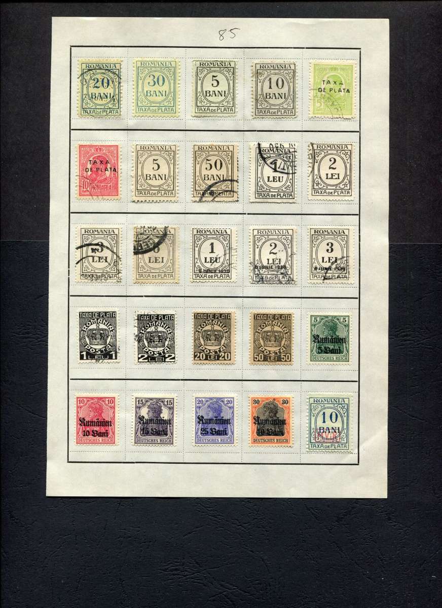 Romania - 25 Stamps Mounted (Hinged) On Old Approval Page