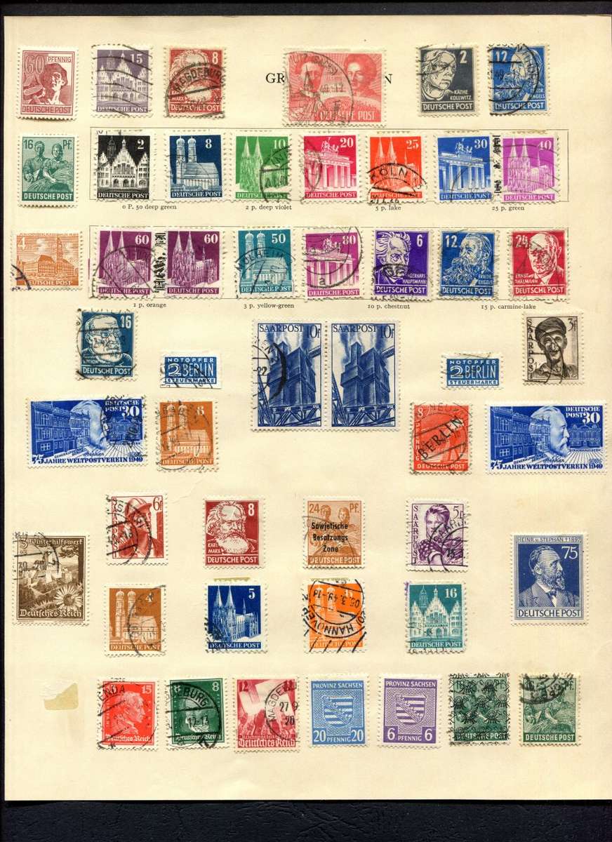 Germany - 49 Stamps Mounted (Hinged) On An Old Album Page