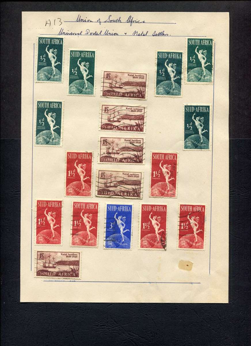 Union of SA - 18 Stamps Mounted (Hinged) on Old Stock Page