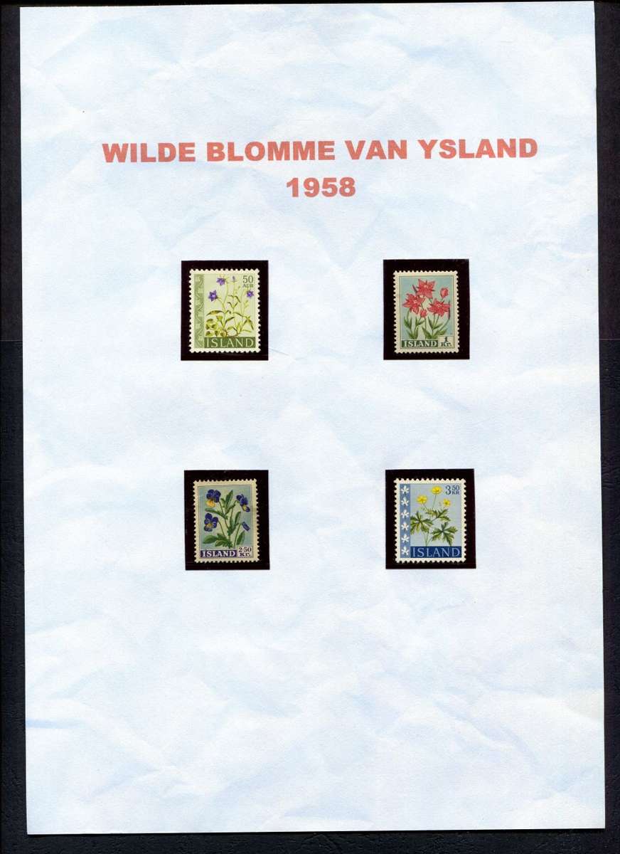 Iceland - Flowers - 4 Stamps Mounted (Hinged) on Old Album Page