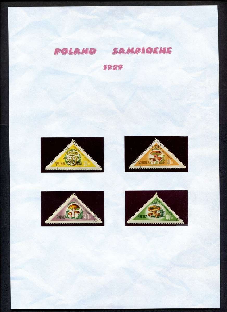 Poland - Fungi - 4 Stamps Mounted (Hinged) on Old Album Page
