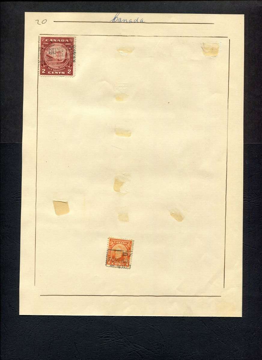 Canada - 2 Stamps Mounted (Hinged) on Old Album Page