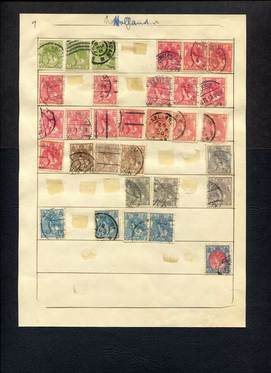 Netherlands - 31 Stamps Mounted (Hinged) on Old Album Page