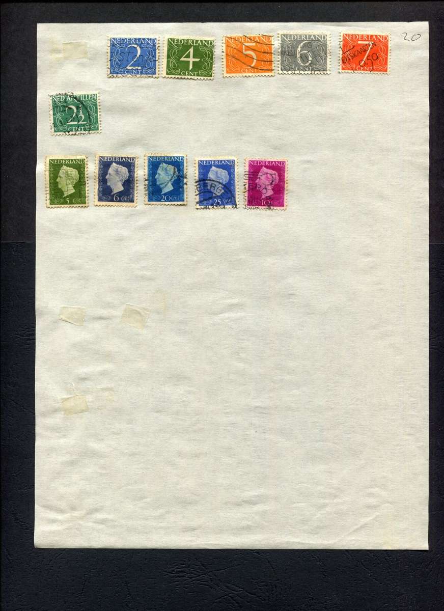 Netherlands - 11 Stamps Mounted (Hinged) on Old Album Page