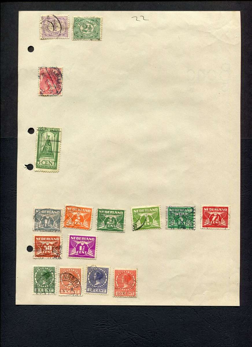 Netherlands - 16 Stamps Mounted (Hinged) on Old Album Page