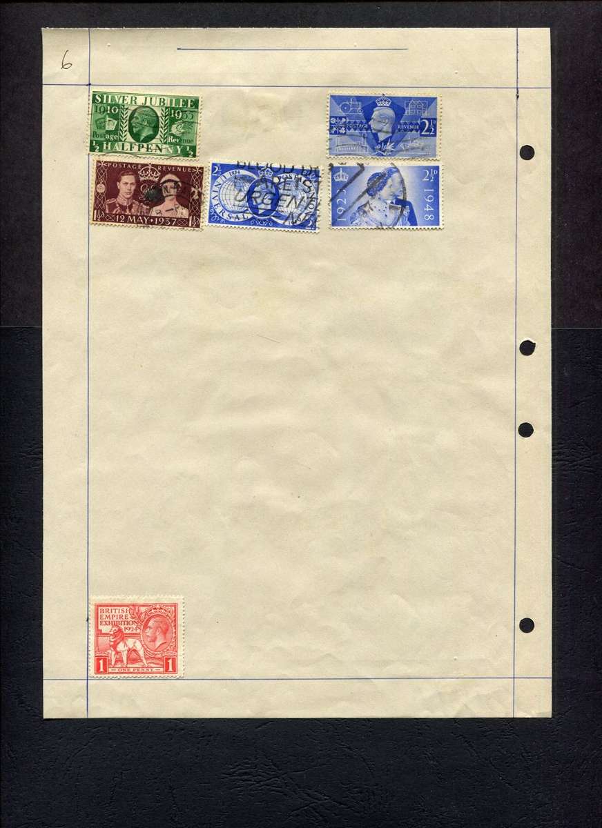 Great Britain - 6 Stamps Mounted (Hinged) on Old Album Page