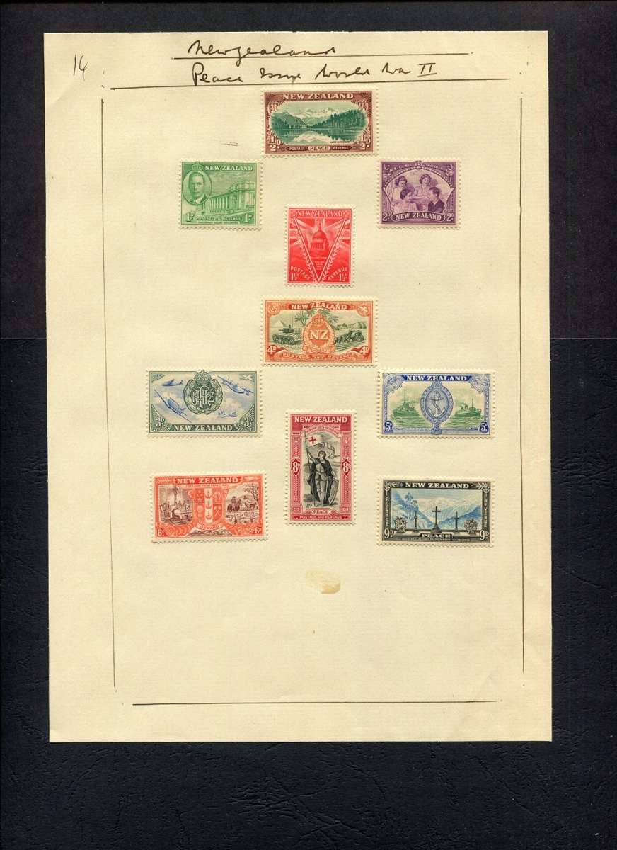 New Zealand - 10 Stamps Mounted (Hinged) on Old Album Page