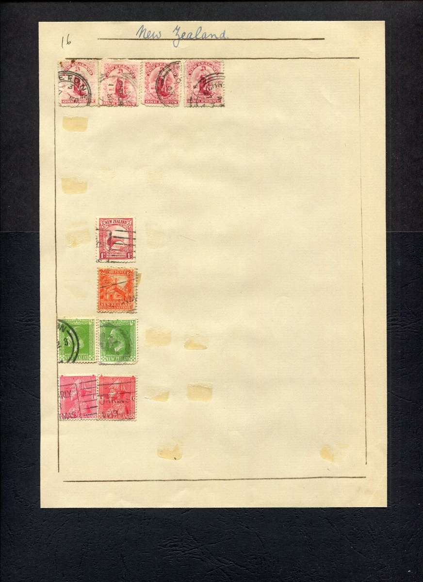 New Zealand - 10 Stamps Mounted (Hinged) on Old Album Page