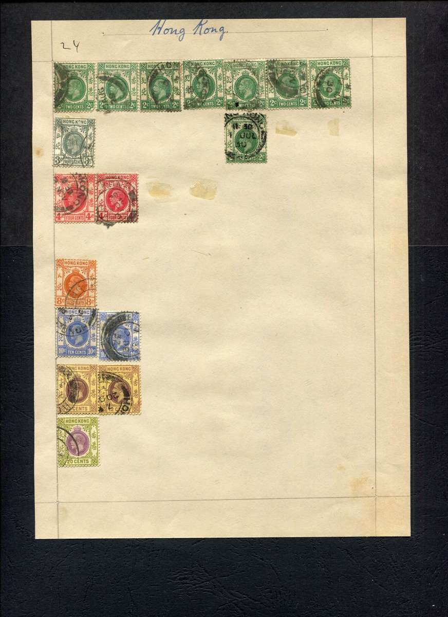 Hong Kong - 17 Stamps Mounted (Hinged) on Old Album Page