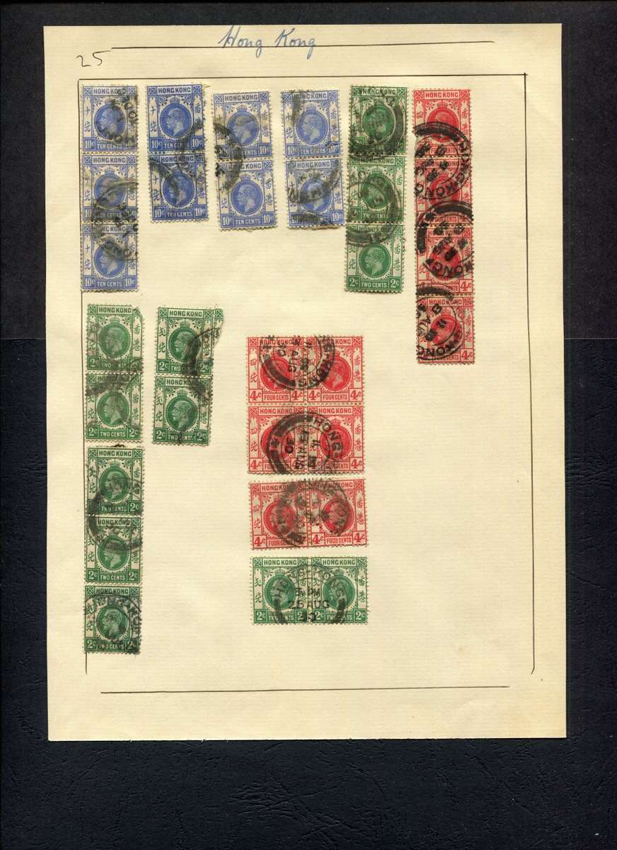 Hong Kong - 31 Stamps Mounted (Hinged) on Old Album Page