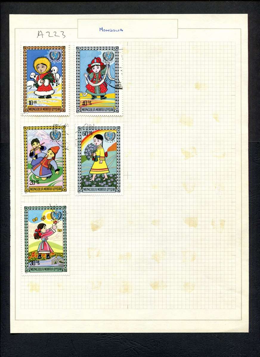 Mongolia - 5 Stamps Mounted (Hinged) on Old Album Page