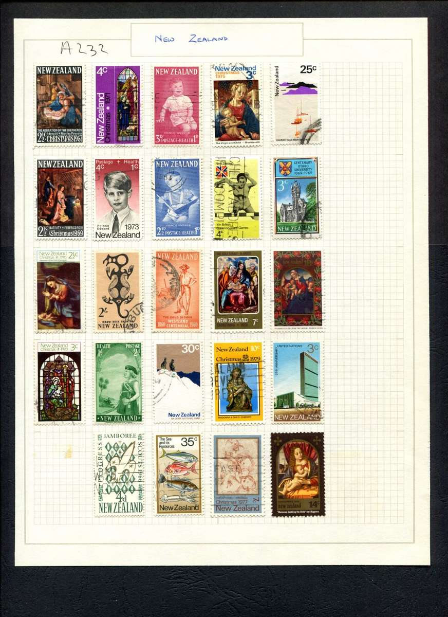 New Zealand - 24 Stamps Mounted (Hinged) on Old Album Page