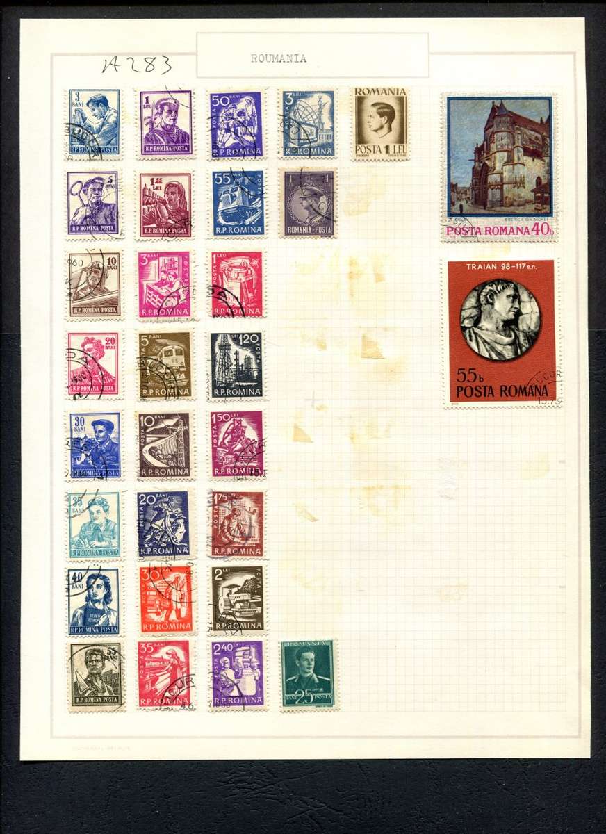 Romania - 30 Stamps Mounted (Hinged) on Old Album Page