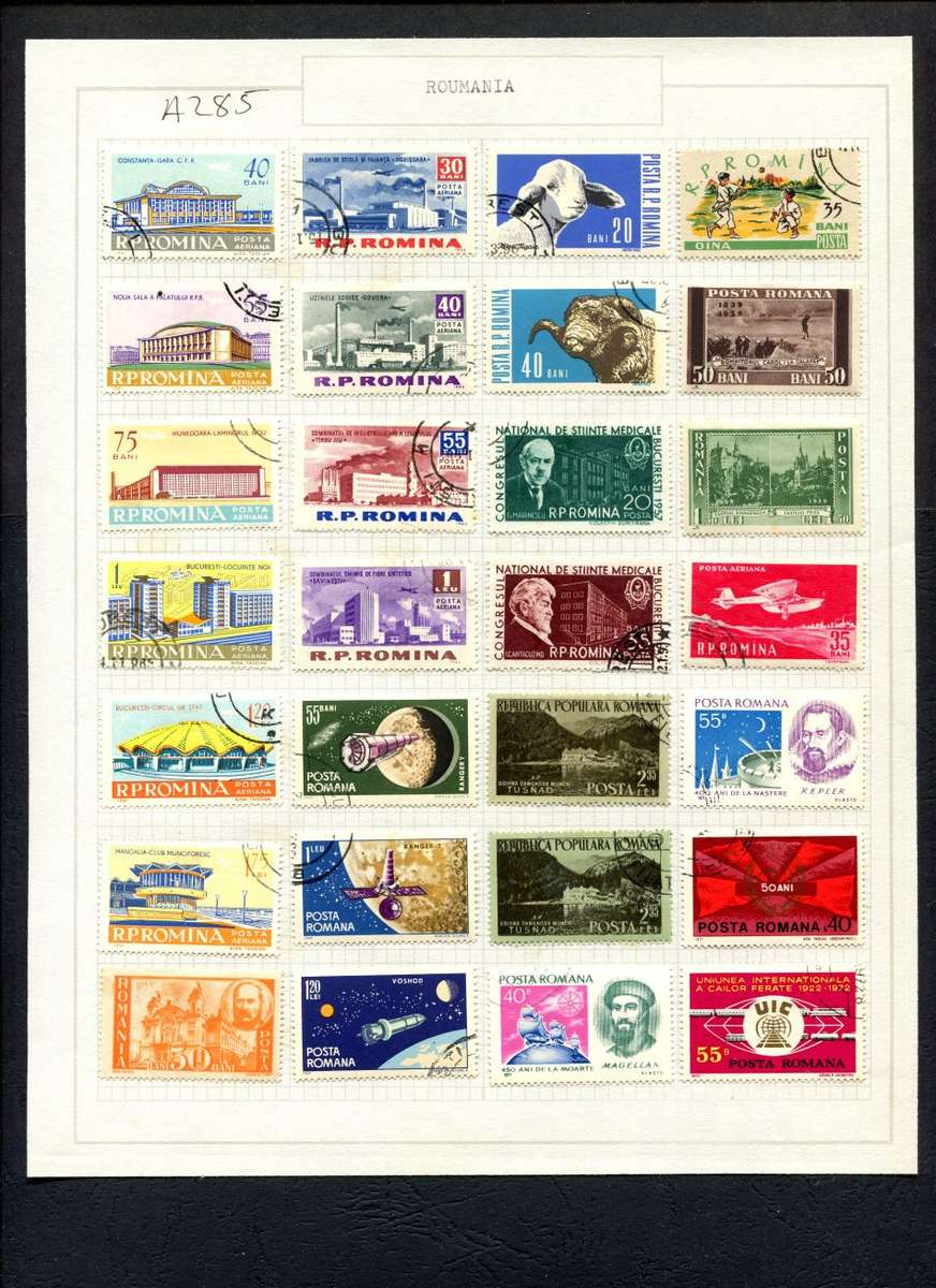 Romania - 28 Stamps Mounted (Hinged) on Old Album Page