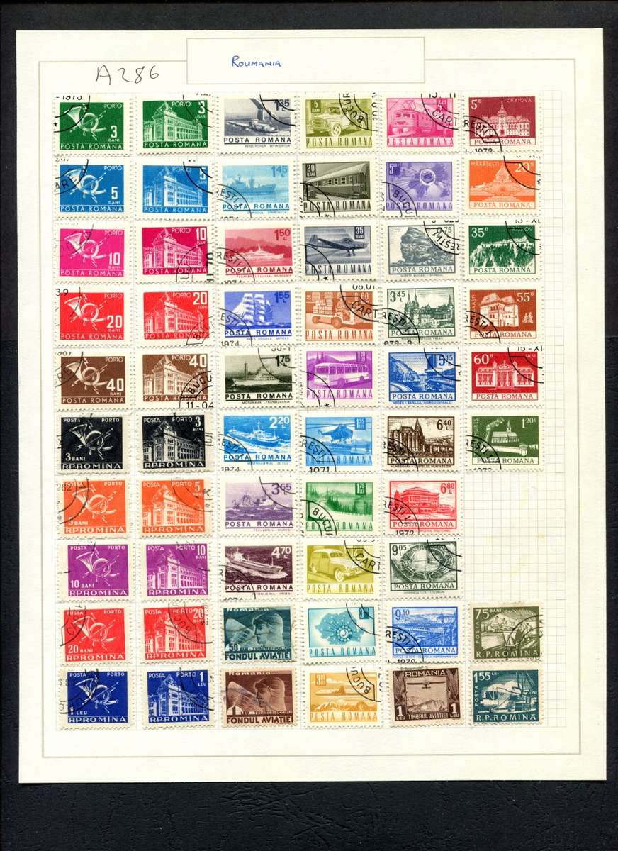 Romania - 58 Stamps Mounted (Hinged) on Old Album Page