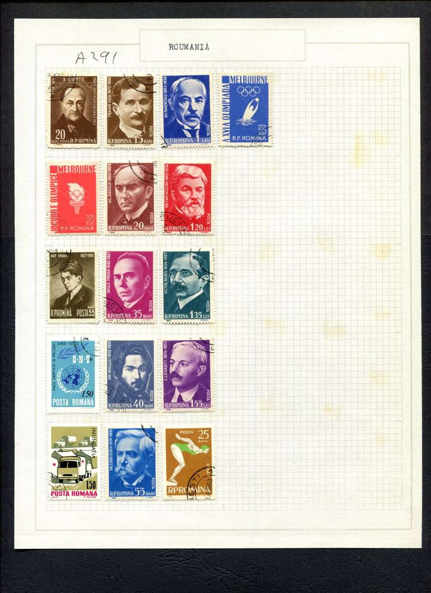 Romania - 16 Stamps Mounted (Hinged) on Old Album Page