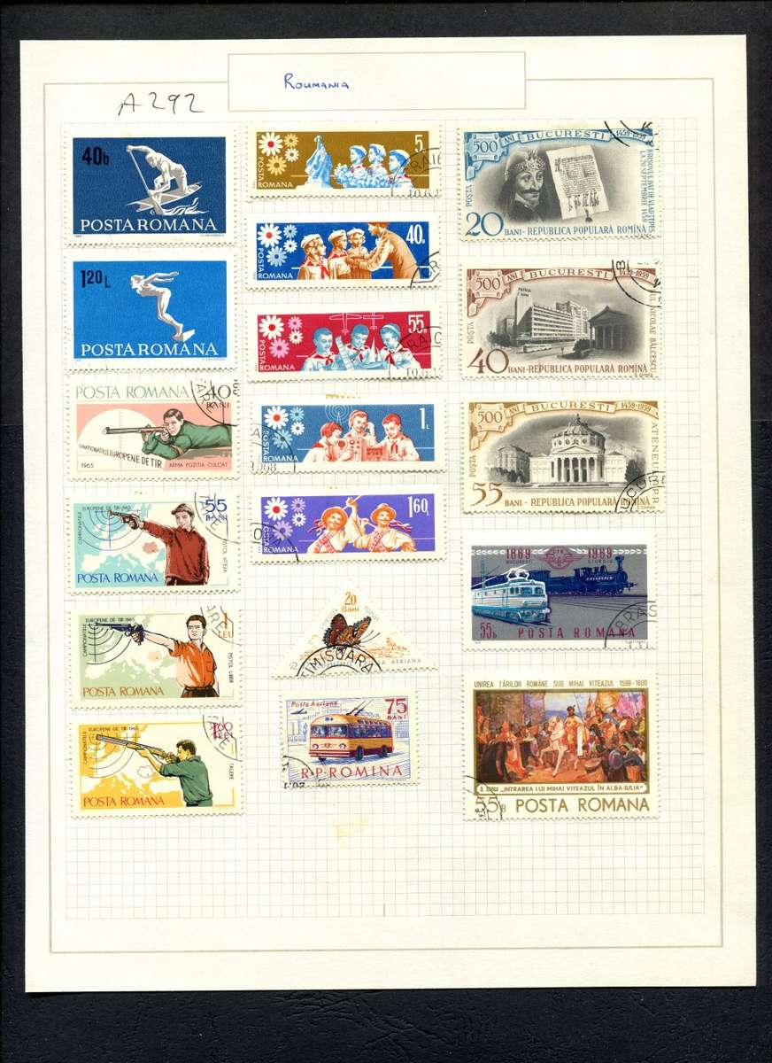 Romania - 18 Stamps Mounted (Hinged) on Old Album Page