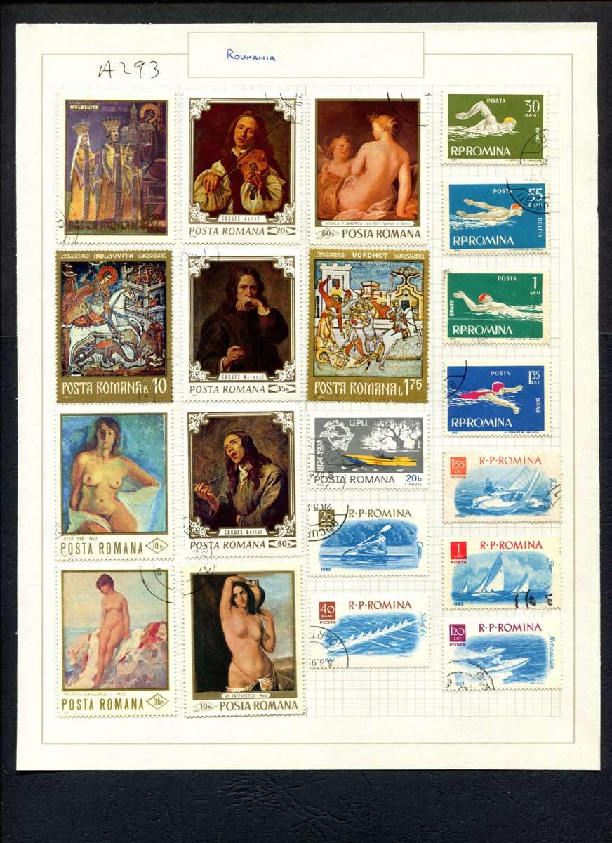 Romania - 20 Stamps Mounted (Hinged) on Old Album Page