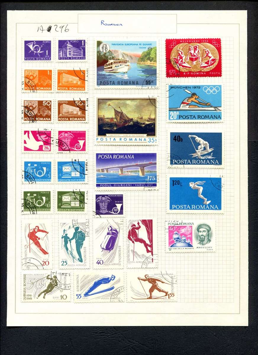 Romania - 28 Stamps Mounted (Hinged) on Old Album Page