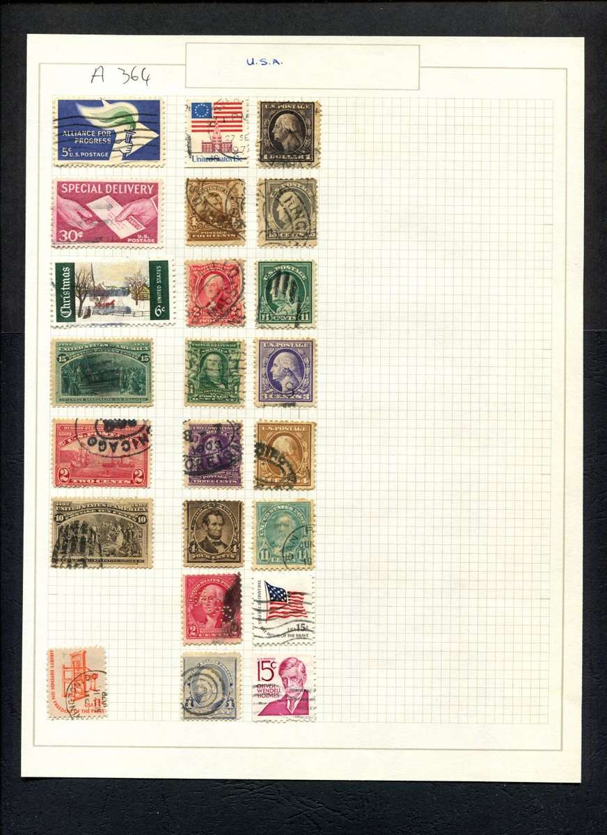 USA - 23 Stamps Mounted (Hinged) on Old Album Page
