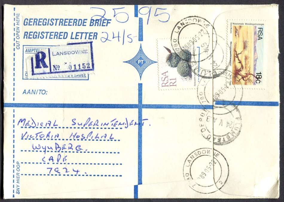 RSA - Cover Registered At Lansdowne Post Office
