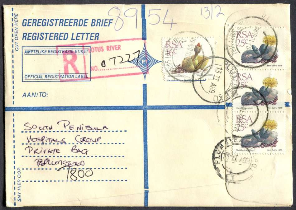 RSA - Cover Registered At Lotus River Post Office