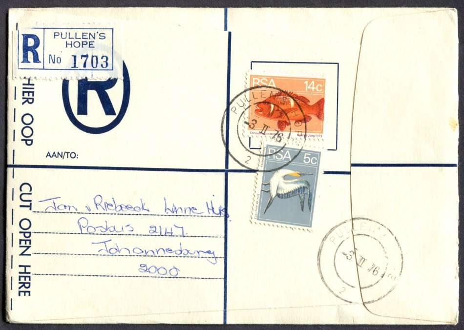 RSA - Cover Registered At Pullen's Hope Post Office
