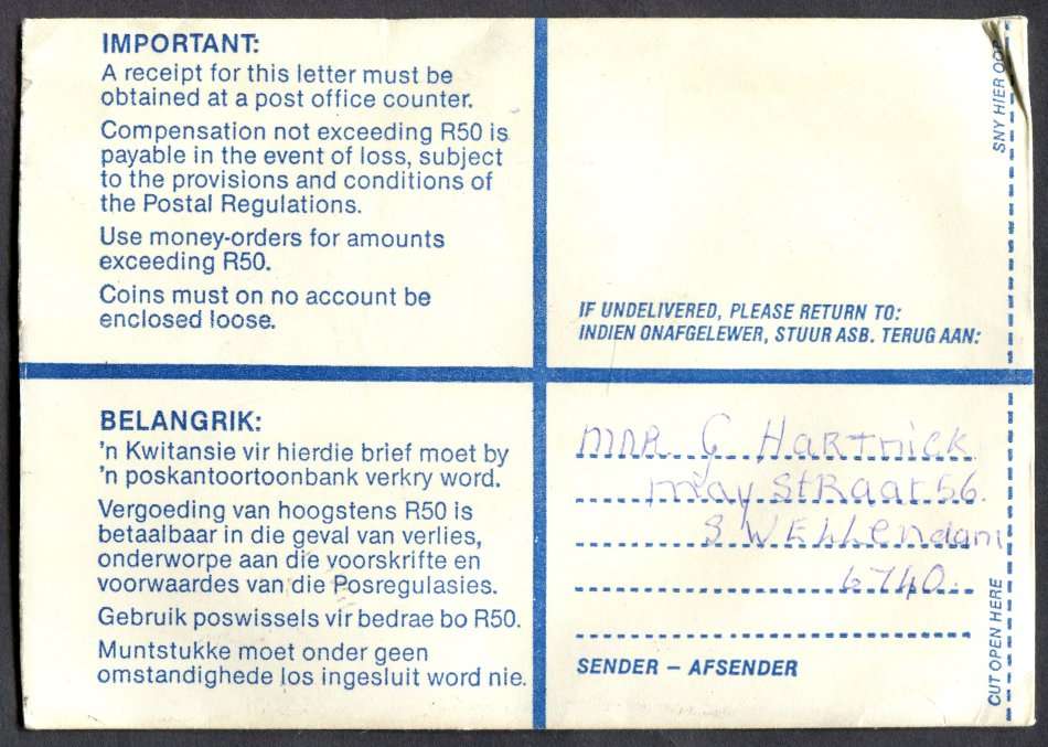RSA - Cover Registered At Swellendam Post Office