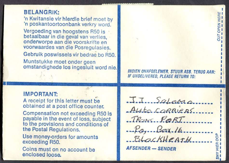 RSA - Cover Registered At Suider-Paarl Post Office