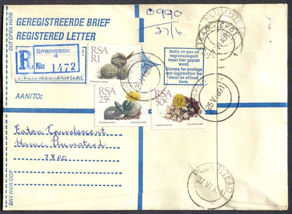 RSA - Cover Registered At Springbok Post Office