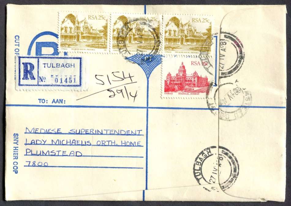 RSA - Cover Registered At Tulbagh Post Office