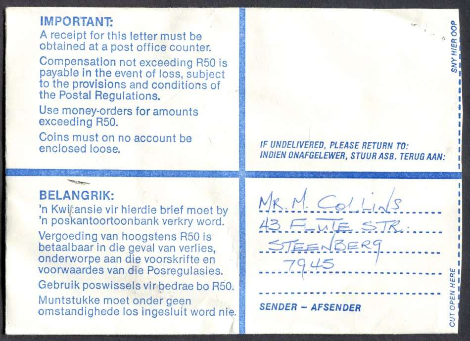 RSA - Cover Registered At Tokai Post Office