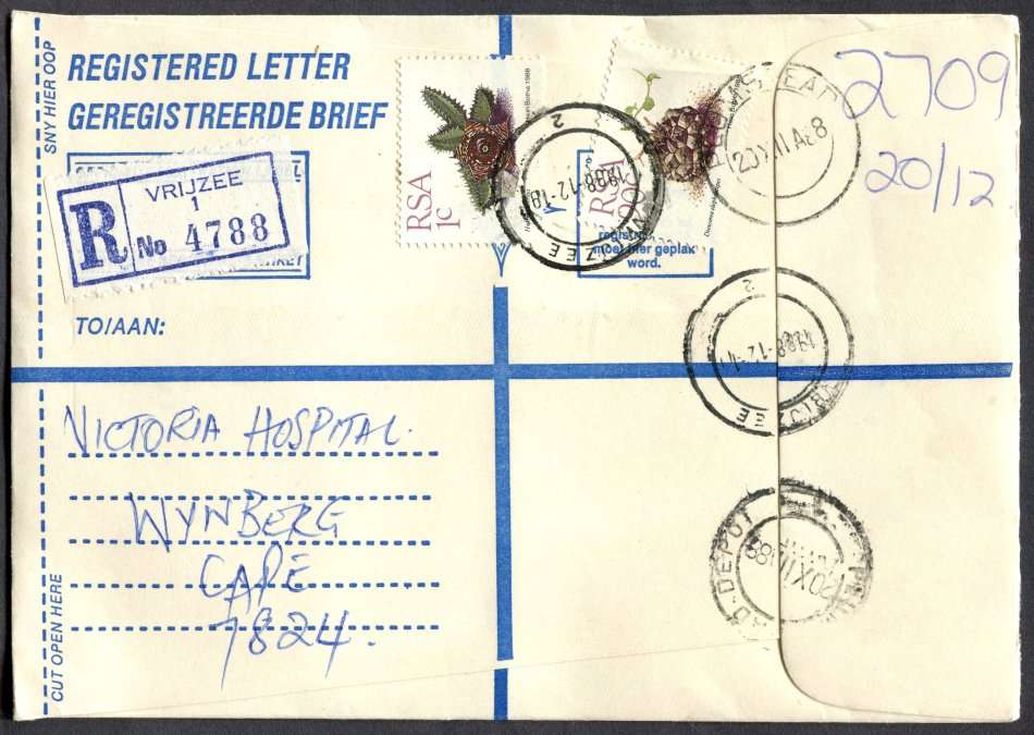 RSA - Cover Registered At Vrijzee Post Office