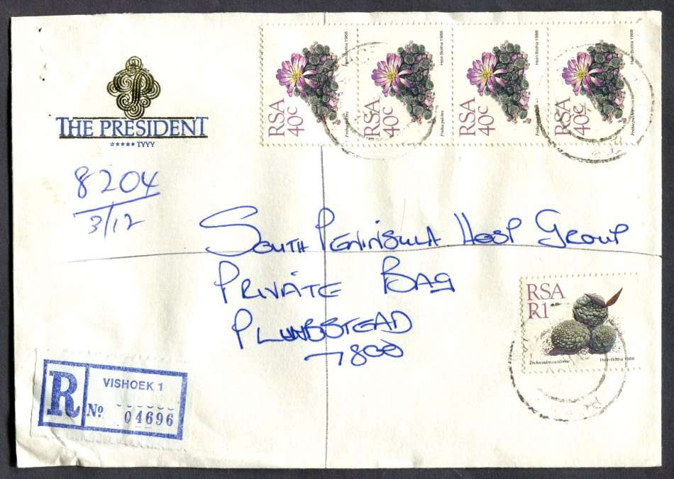RSA - Cover Registered At Vishoek Post Office