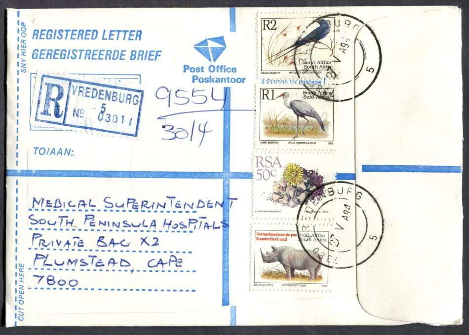 RSA - Cover Registered At Vredenburg Post Office