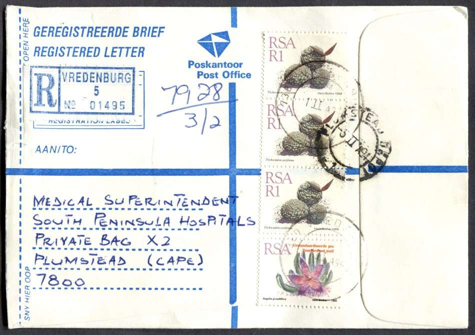 RSA - Cover Registered At Vredenburg Post Office