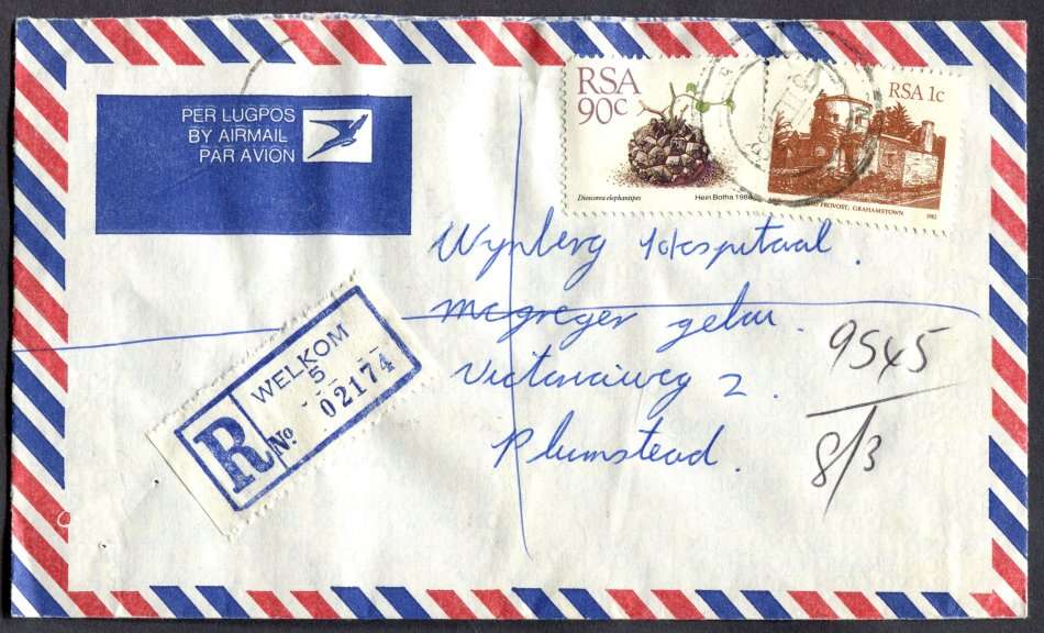 RSA - Cover Registered At Welkom Post Office
