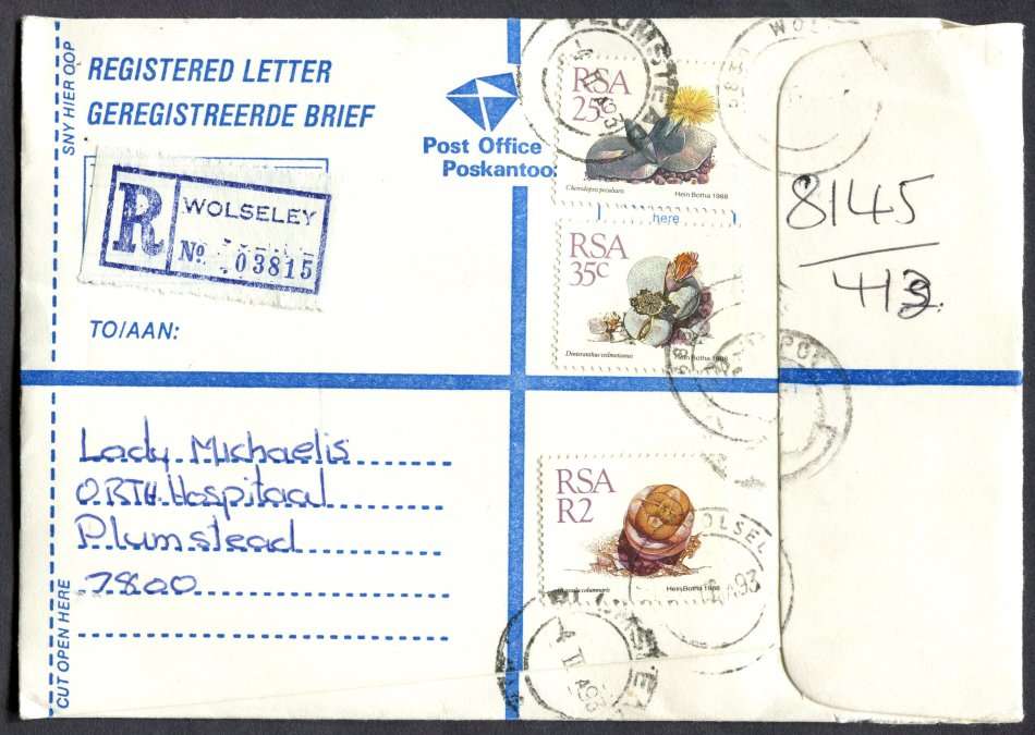 RSA - Cover Registered At Wolseley Post Office