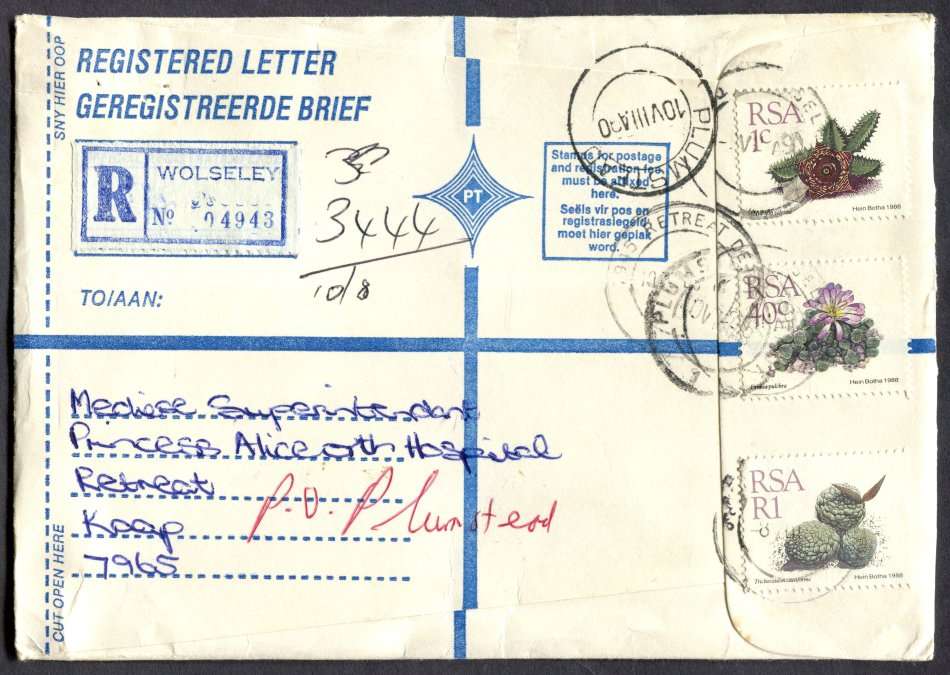 RSA - Cover Registered At Wolseley Post Office