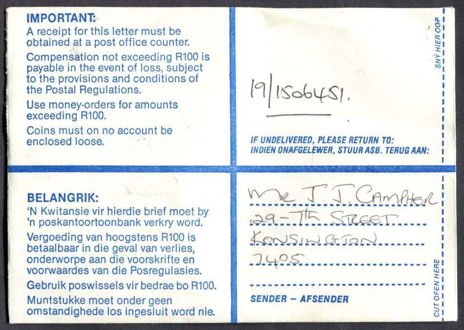 RSA - Cover Registered At Woltemade Post Office