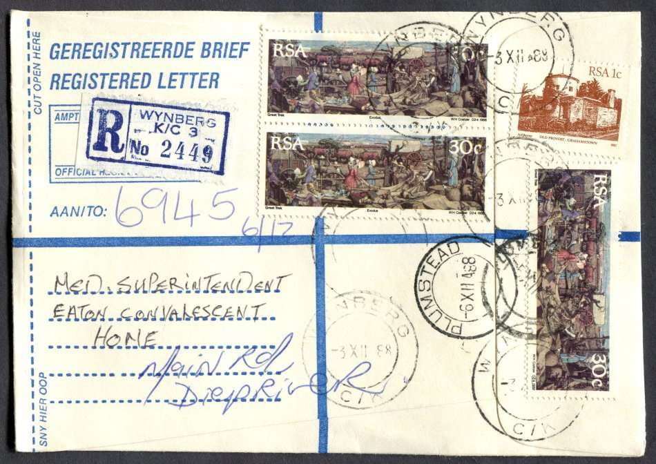 RSA - Cover Registered At Wynberg K/C Post Office
