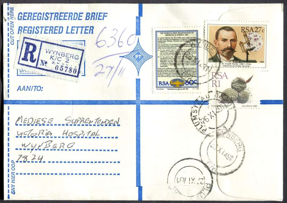 RSA - Cover Registered At Wynberg K/C Post Office