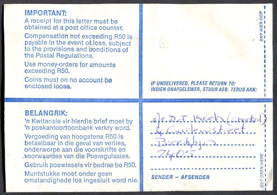 RSA - Cover Registered At Ysterplaat Post Office