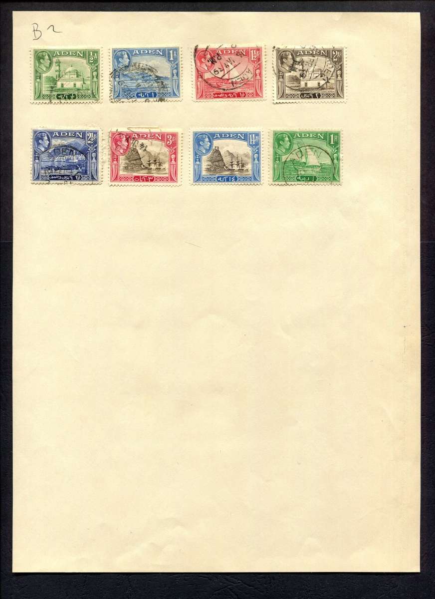 Aden - 8 Stamps Mounted (Hinged) on Old Album Page