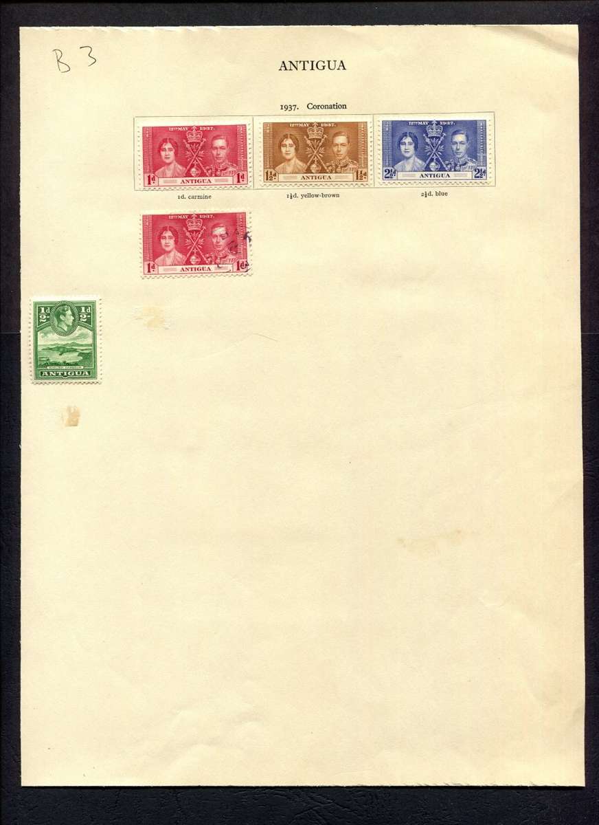 Antigua - 5 Stamps Mounted (Hinged) on Old Album Page