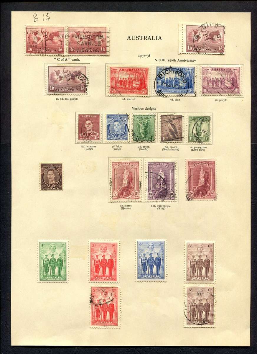 Australia - 22 Stamps Mounted (Hinged) on Old Album Page