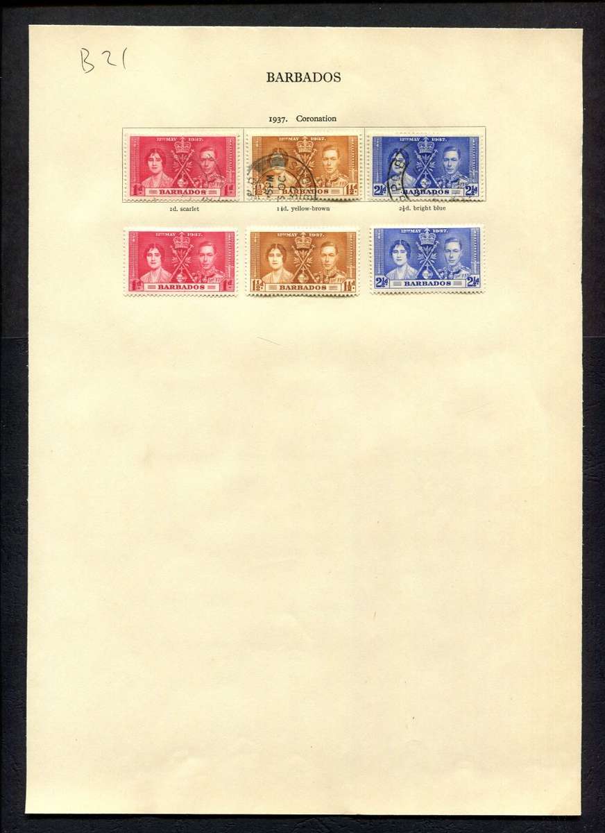 Barbados - 6 Stamps Mounted (Hinged) on Old Album Page