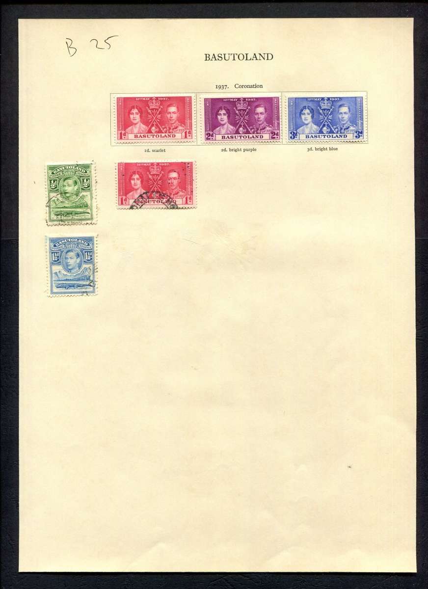 Basutoland - 6 Stamps Mounted (Hinged) on Old Album Page