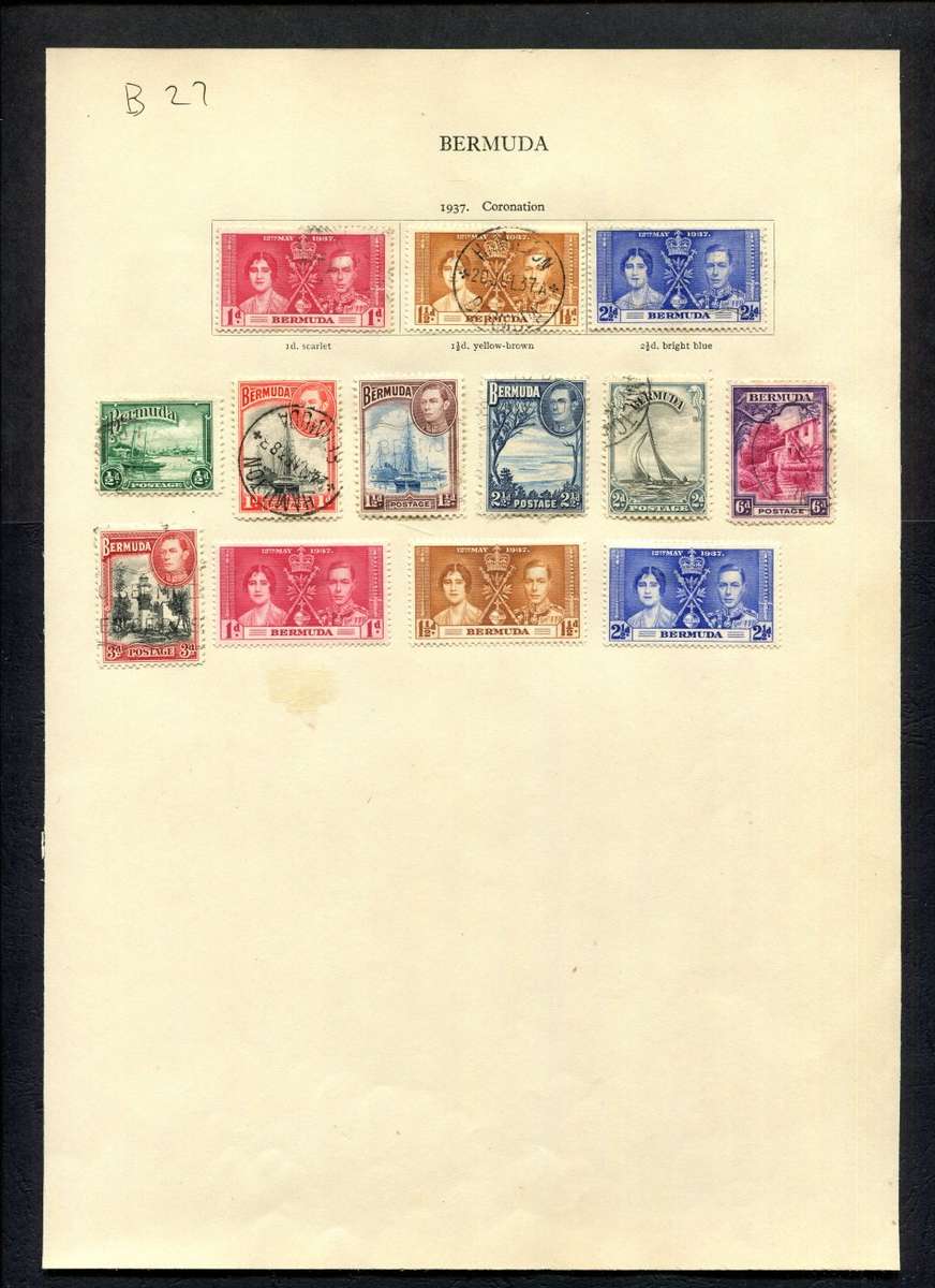 Bermuda - 13 Stamps Mounted (Hinged) on Old Album Page